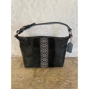 Vtg COACH signature black canvas / leather suede fabric Y2K Demi mini bag